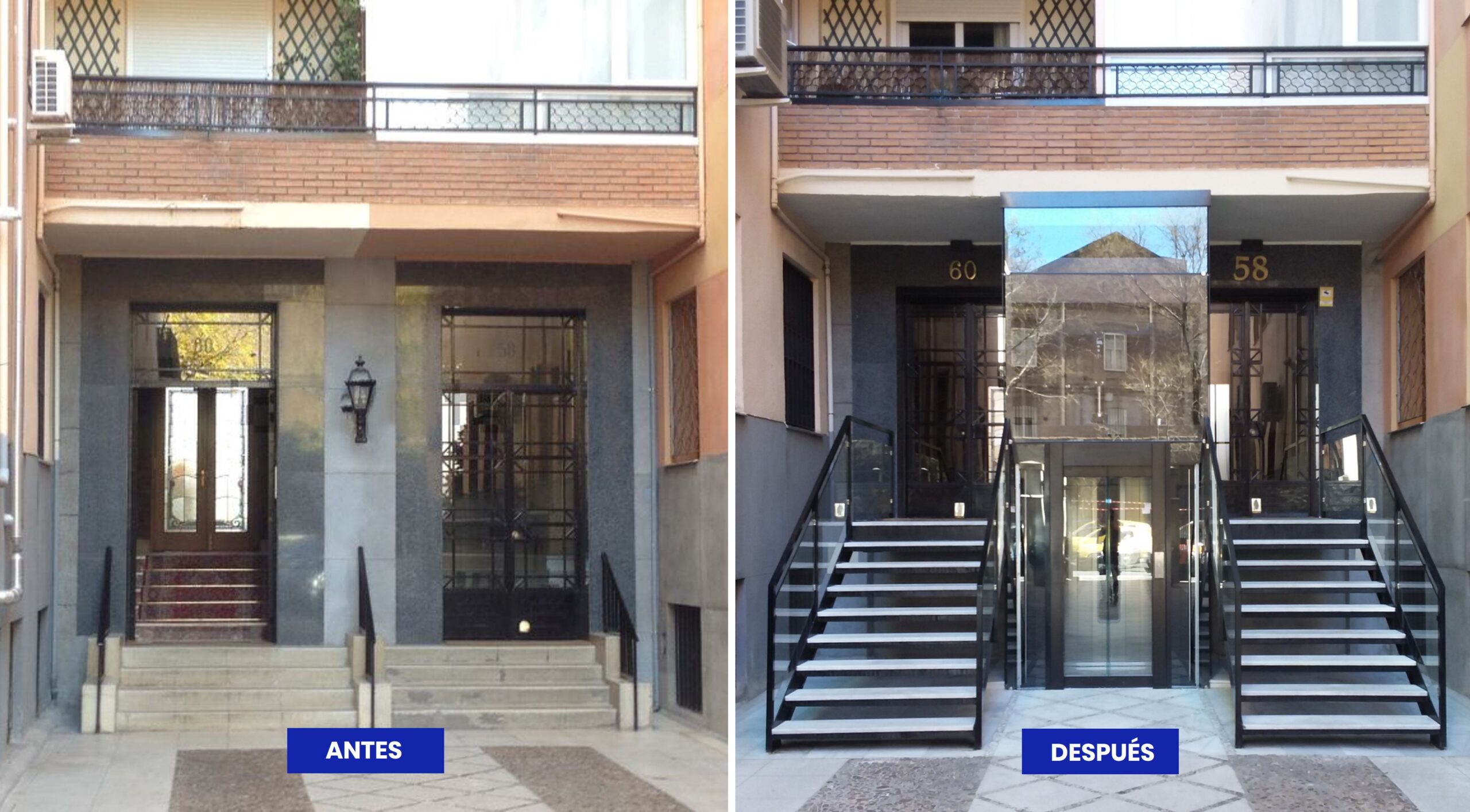 Antes y después de la instalación de un ascensor lento en una comunidad de propietario