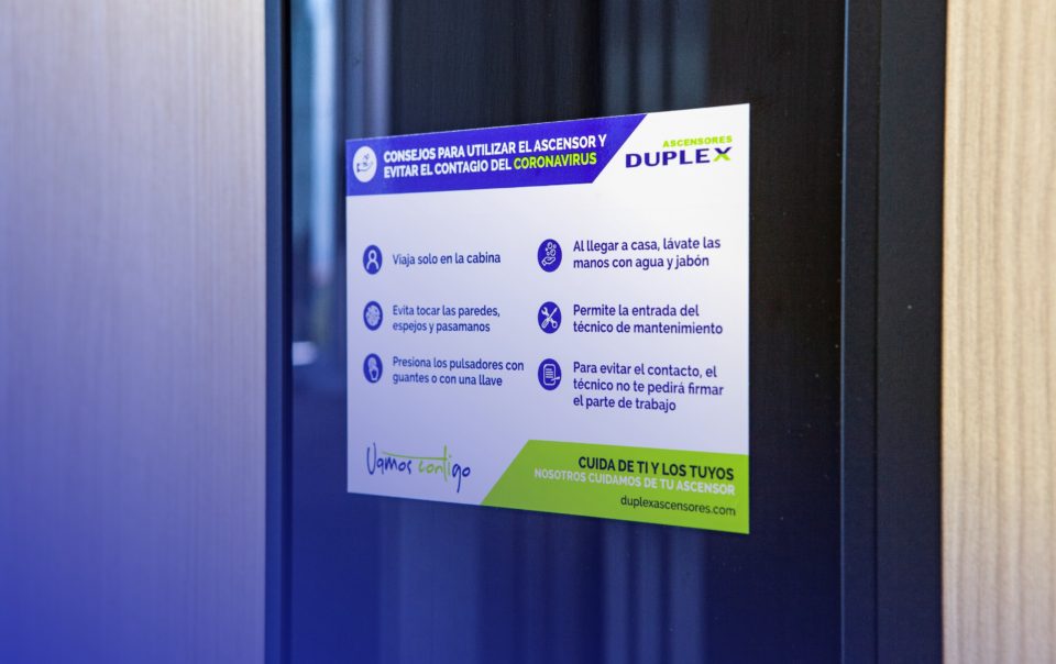 pegatina instrucciones coronavirus duplex ascensores