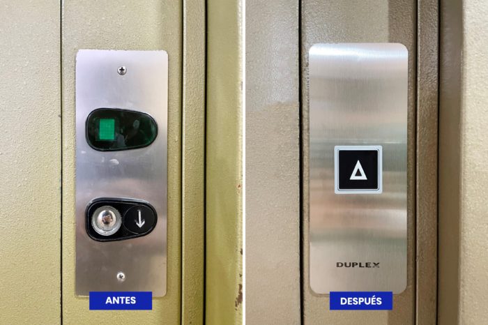 antes y después de la modernización de una botonera de ascensores