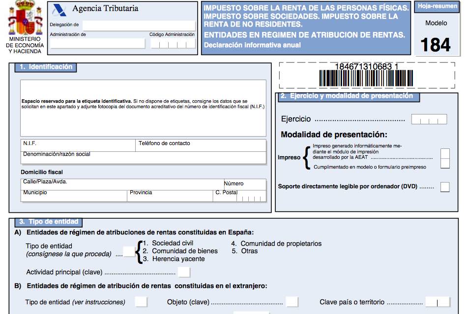 Modelo 184 de la Agencia Tributaria que deben presentar las comunidades de vecinos en enero
