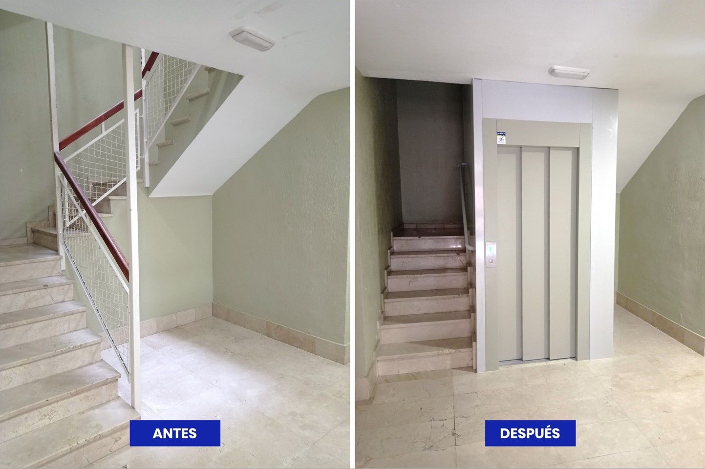 Antes y después de la instalación de un ascensor en un bloque de viviendas