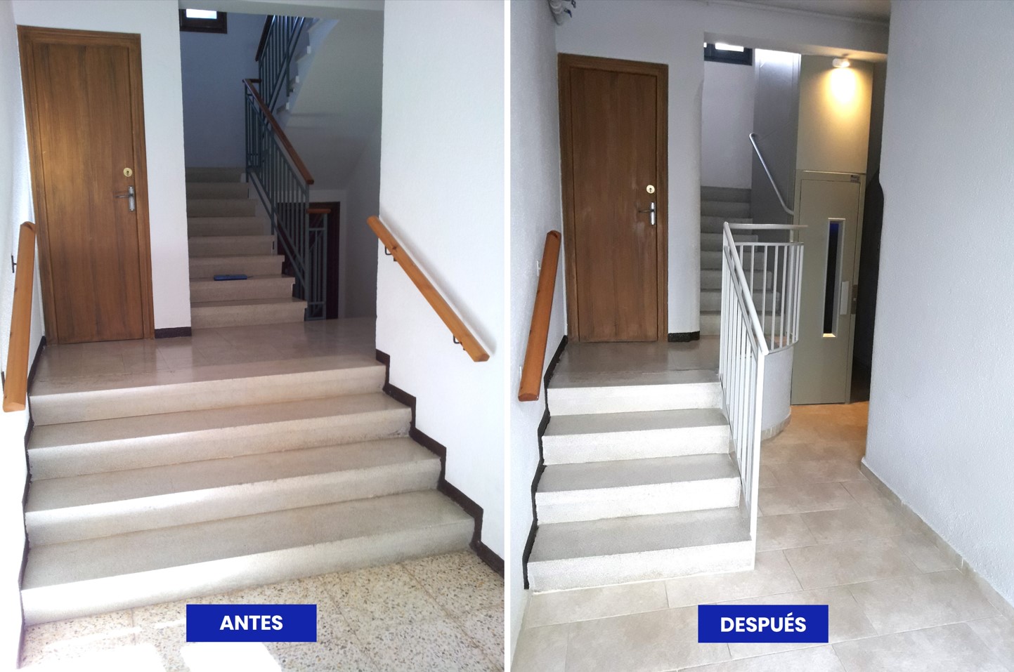 Antes y después de la instalación de un ascensor en un edificio residencial