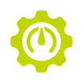 Icono de un engranaje con un medidor dentro