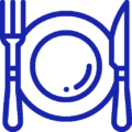 Icono de un plato vacio con un tenedor y un cuchillo a cada lado